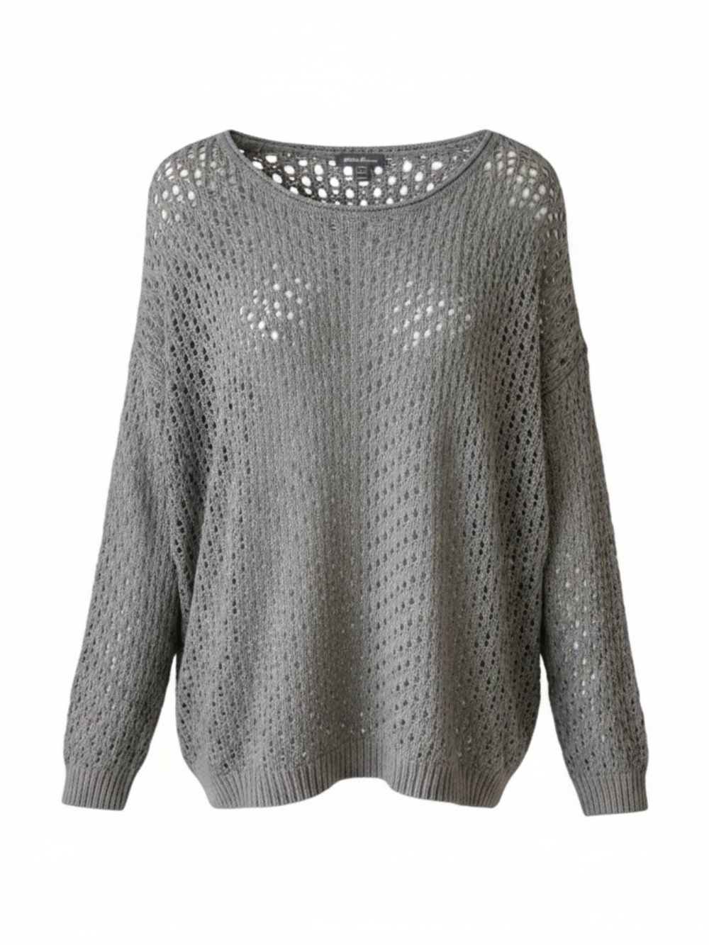 EDDIE BAUER Open-Knit Sweater Crochet Light Gray Size PL